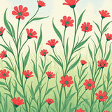 Prairie Wildflower Symphony with Dancing Stems (Red) - ODIKA