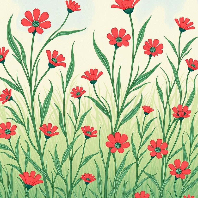 Prairie Wildflower Symphony with Dancing Stems (Red) - ODIKA