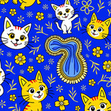 Playful Day of Remembrance Kitty with Dazzling Floral Filigree(Blue)