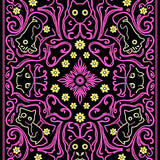 Mystic Halloween Cat Parade with Ornate Floral Scrollwork(Pink)