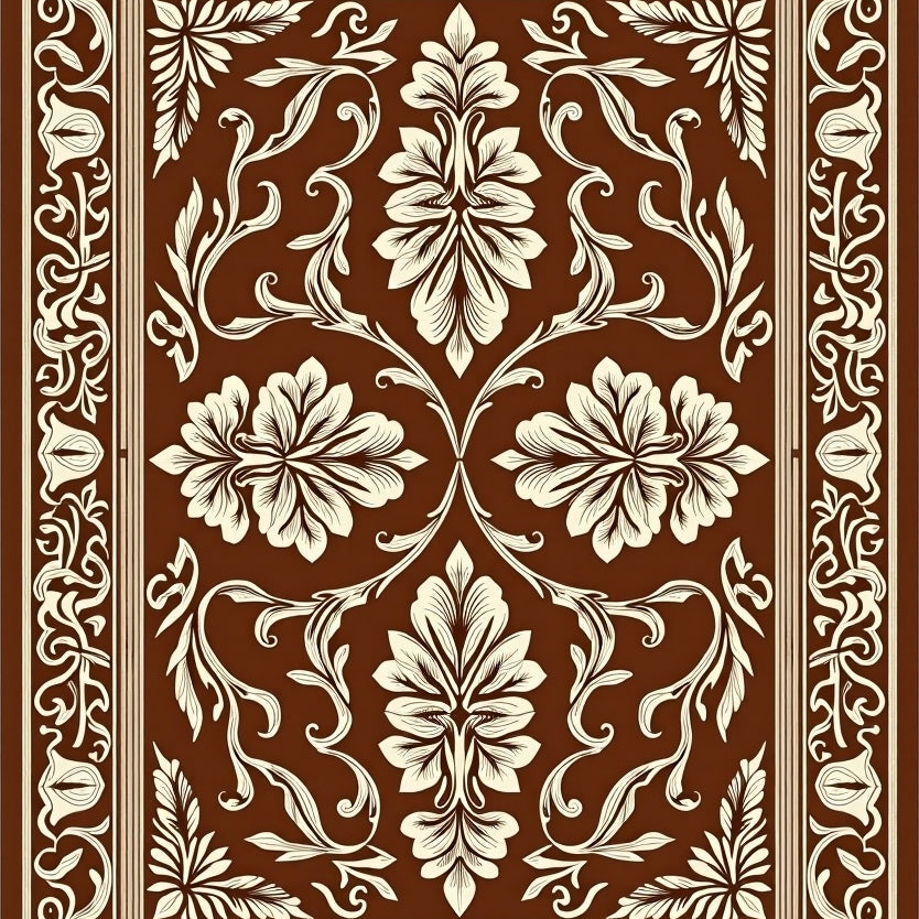 Heritage Damask Vinework with Stylized Petal Embellishments (Brown) - ODIKA
