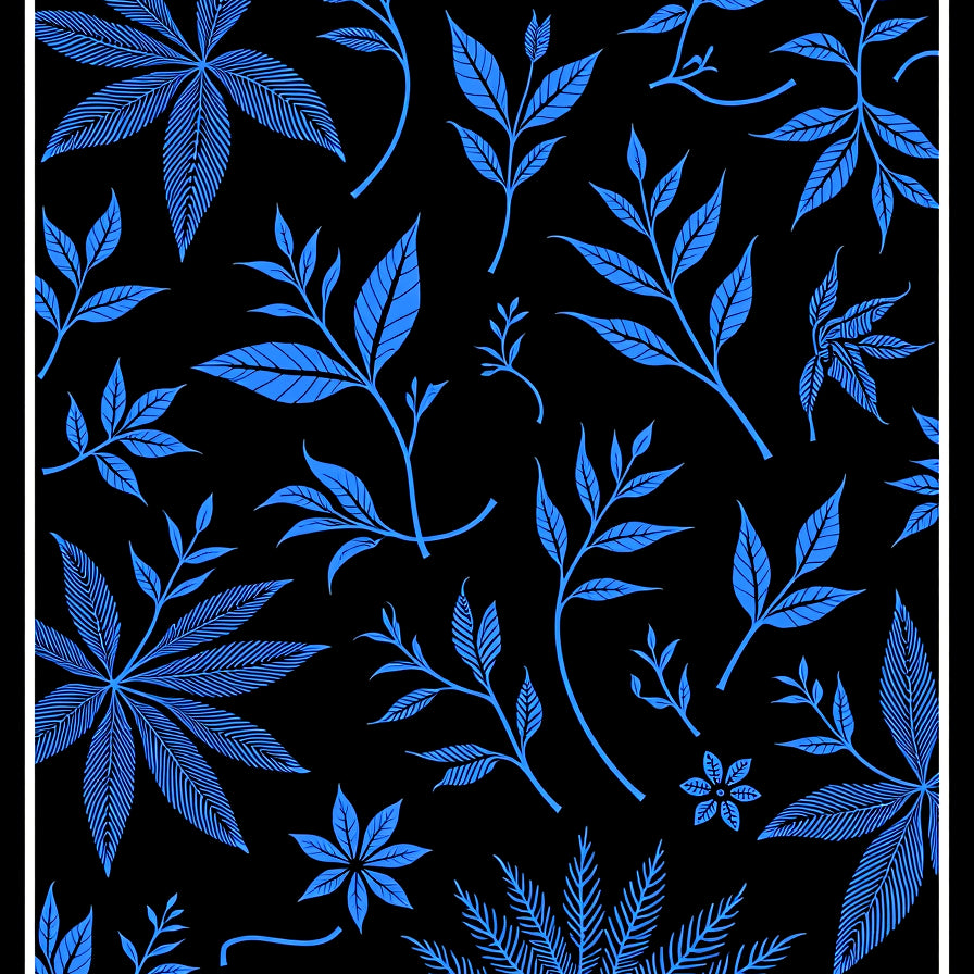 Midnight Jungle Wonderland With Exotic Blossoms Illustrated (Blue) - ODIKA