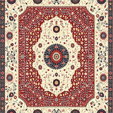 Contemporary Medallion Area Pet & Kid Ready Simple Care(Red)