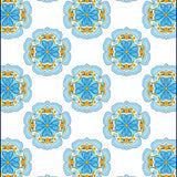 Artisan Brushstroke with Interlocking Floral Medallions (Blue)