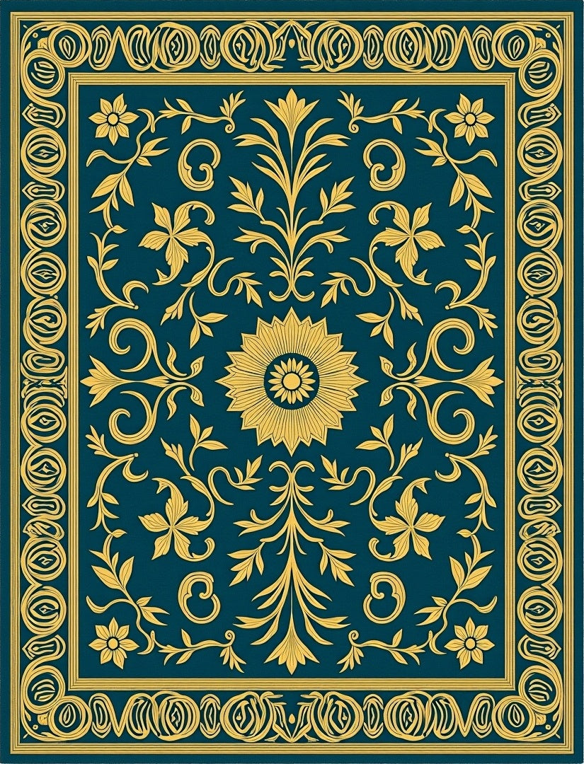 Ornate Garden Scrollwork with Intertwined Leaves and Subtle Floral Highlights (Gold) - ODIKA