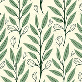 Botanical Sage Leaf Motif with Delicate Vine Tracery Design(Green)