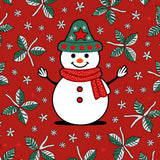 Holiday Wonderland Scene Featuring Cheerful Snowman and Evergreen Sprigs(Red)