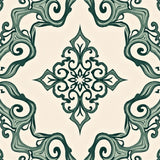 Elegant Boho Weathered Scroll Arabesque Damask(Green)