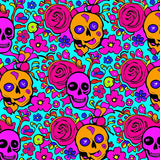 Vibrant Calavera Floral Motif Circular Tapestry Dia De Muertos Art(Pink)