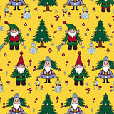 Whimsical Gnome and Evergreen Interlocking Snow Crystal Nordic Charm(Yellow)