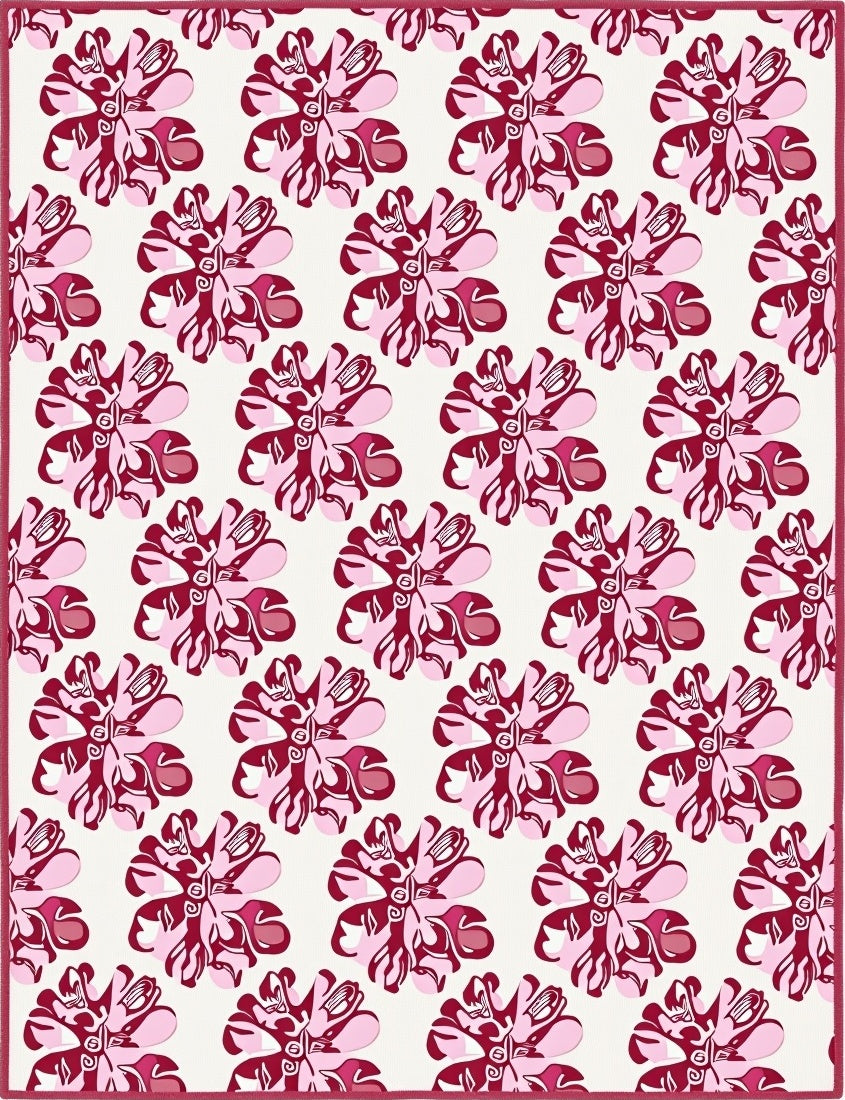 Vintage Botanical Mosaic Featuring Interlocking Petal Motifs (Pink) - ODIKA