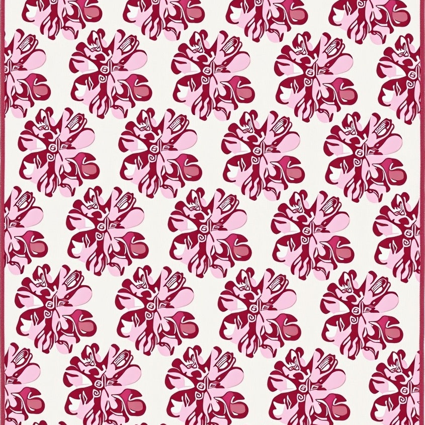 Vintage Botanical Mosaic Featuring Interlocking Petal Motifs (Pink) - ODIKA