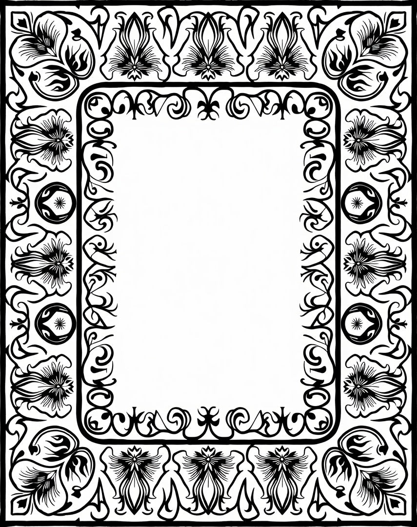 Midnight Floral Mosaic with Interlocking Vinework Design (Black) - ODIKA