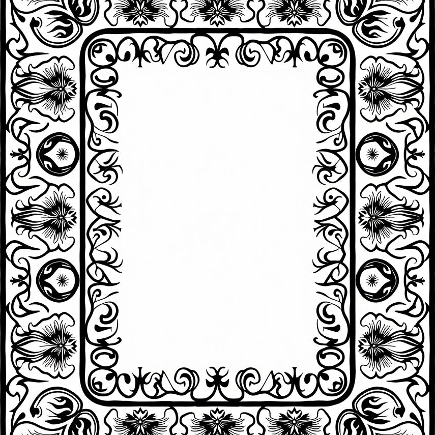 Midnight Floral Mosaic with Interlocking Vinework Design (Black) - ODIKA