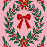 Holly Berry Wreath Design Welcome with Festive Bow Accent(Pink)