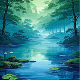 Delightful Cartoonish Pond(Blue)