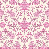 Damask Botanical featuring Cascading Rose Vine Motifs (Pink)