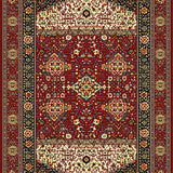 Intricate Abstract Floral Area with Geometric Patchwork Design(Red)