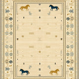 Golden Mane Beige Area with Stylized Horse Silhouettes(Beige)