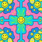 Vibrant Smiling Bloom Motif Featuring Playful Floral Faces (Pink)