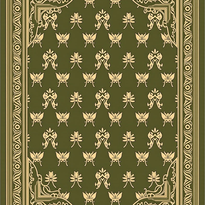 Heritage Damask Florette with Repeating Motif Framework (Green) - ODIKA