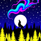 Mystical Howling Under Cosmic Night Sky With Stars(Blue)