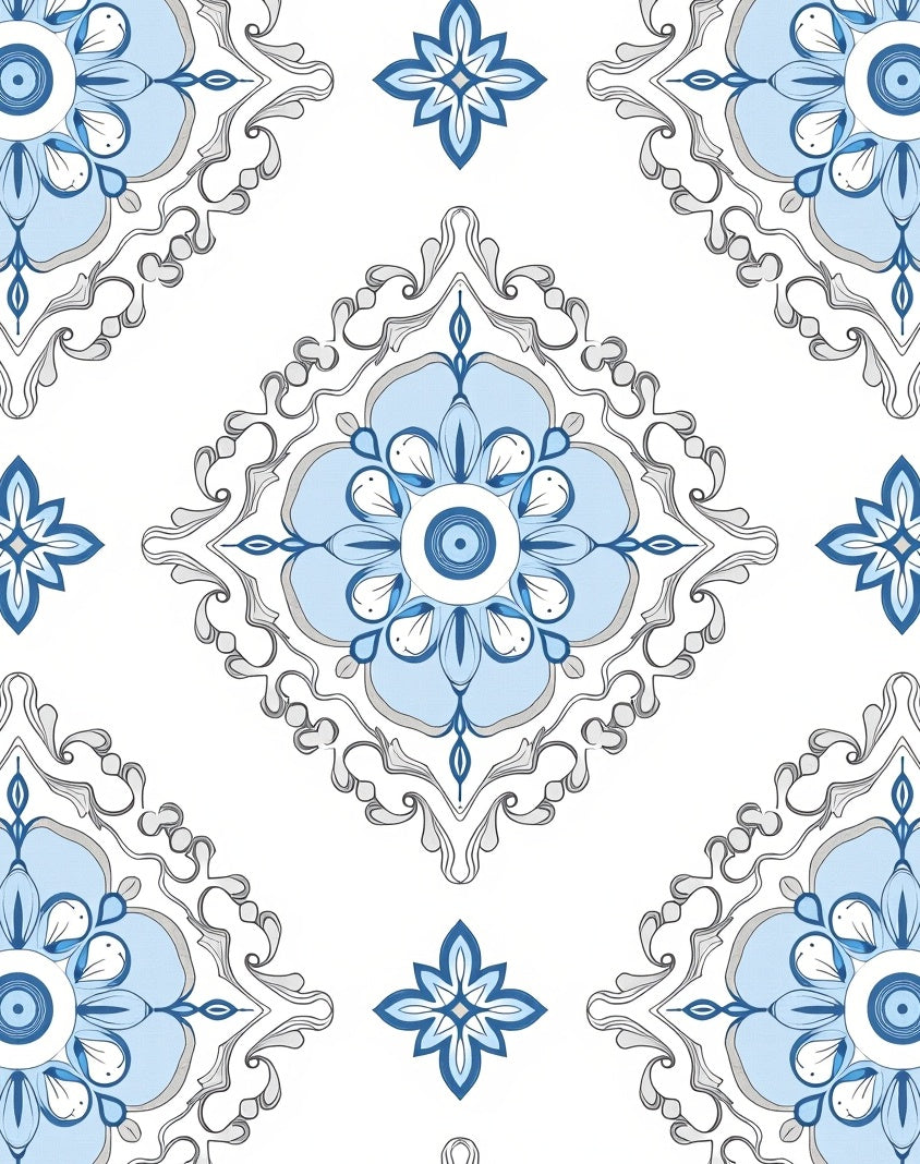 Elegant Floral Medallion with Delicate Vine Embellishments (White) - ODIKA