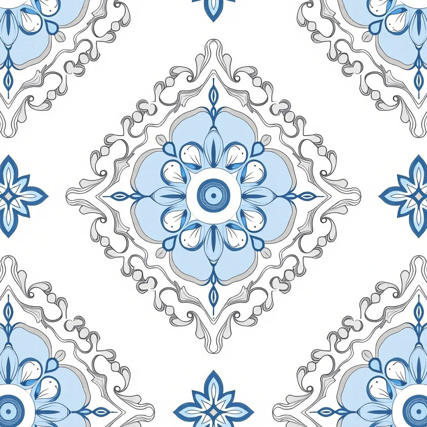 Elegant Floral Medallion with Delicate Vine Embellishments (White) - ODIKA