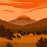 Wild West Ranch Landscape Decorative Floor(Orange)