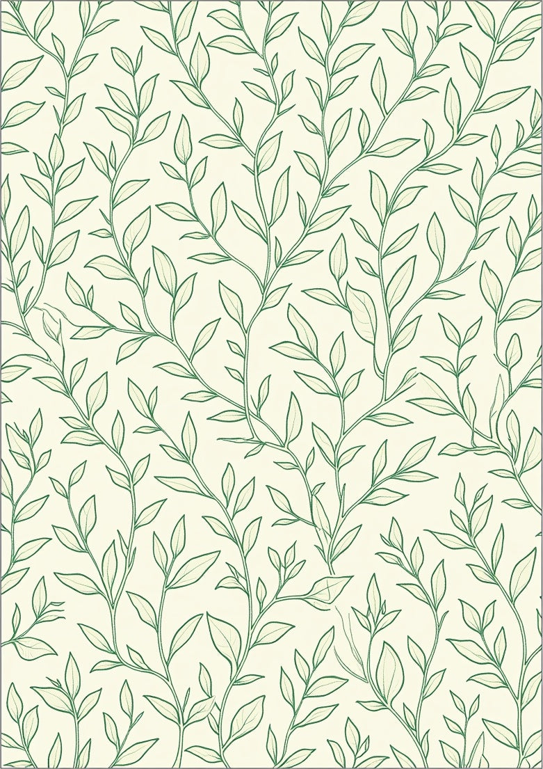Botanical Leaf Vine Trellis Garden Nature Motif Floor (Ivory) - ODIKA