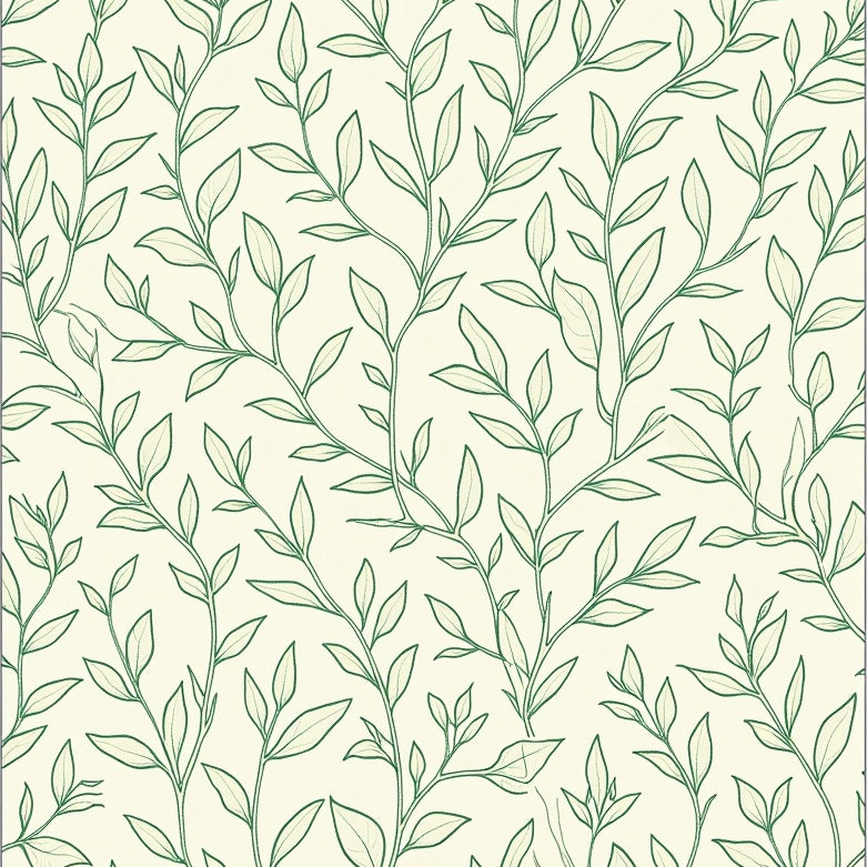 Botanical Leaf Vine Trellis Garden Nature Motif Floor (Ivory) - ODIKA