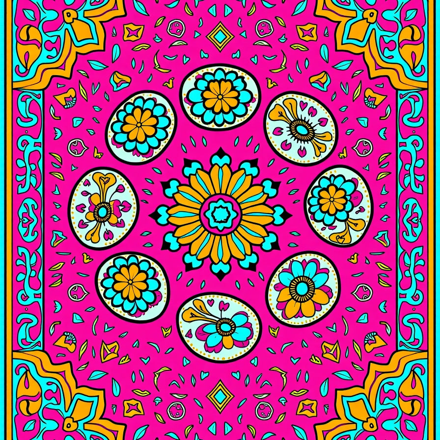 Whimsical Sugar Skull Collage with Folk Art Detailing (Pink) - ODIKA