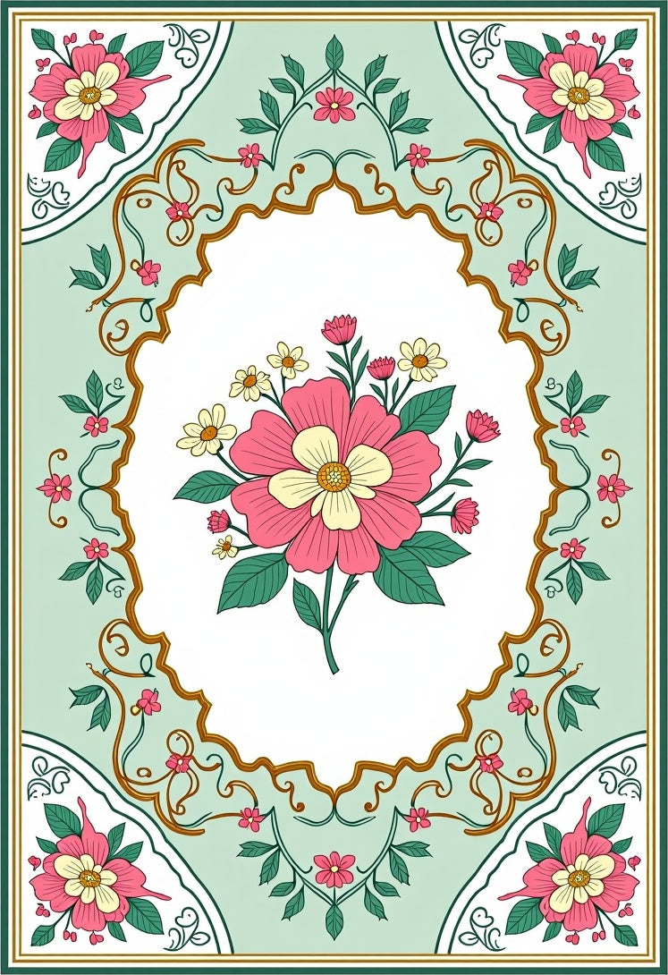 Wildflower Medallion Tapestry with Vintage Botanical Motifs (Pink) - ODIKA