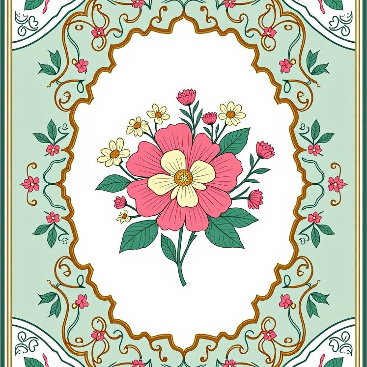 Wildflower Medallion Tapestry with Vintage Botanical Motifs (Pink) - ODIKA