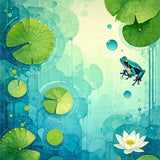 Whimsical Frog Pond with Playful Lily Pads and Water Ripple Design(Blue)