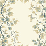 Subtle Jungle Vine Area with Light Blue Backdrop and Beige Leafy Silhouettes(Beige)