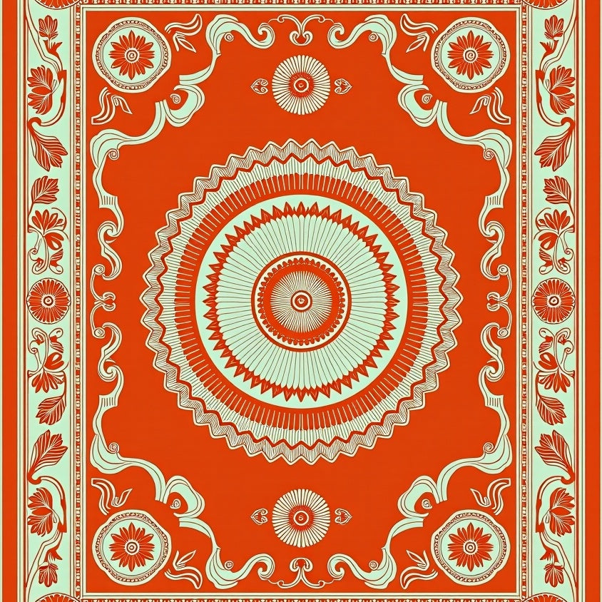 Tapestry with Stylized Lotus and Curved Florals (Orange) - ODIKA