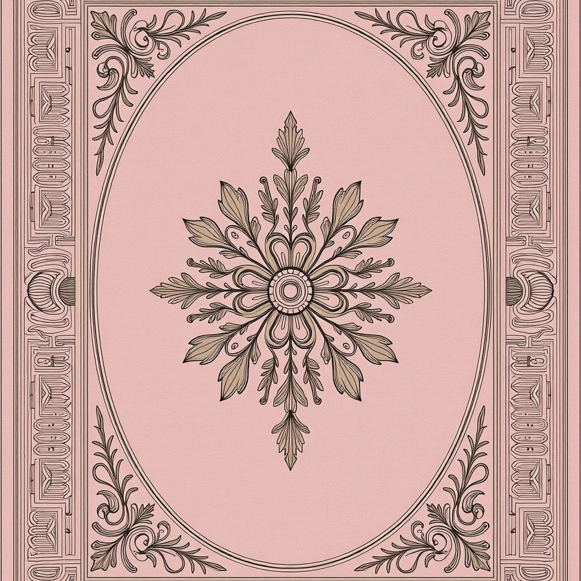 Inspired Floral Medallion Design with Weathered Artistic Details (Pink) - ODIKA