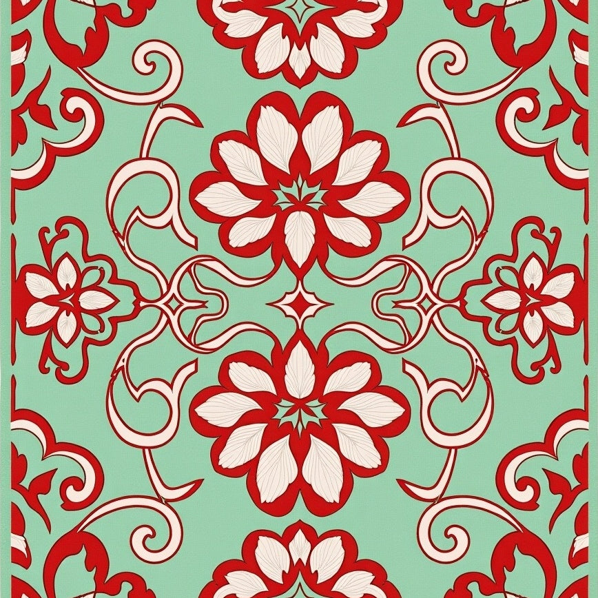 Art Nouveau Floral Maze with Curved Petal Details and Twisting Vines (Green) - ODIKA
