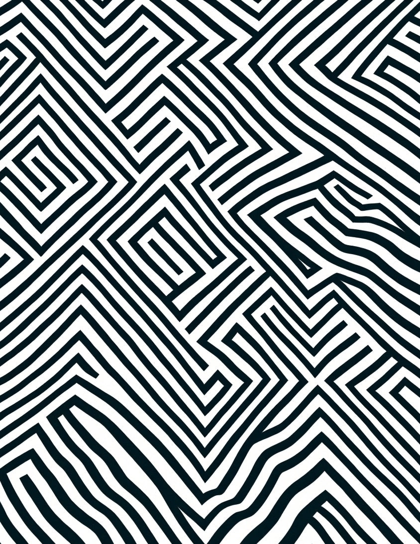 Interlocking Chevron Maze with Nordic Minimalist Motifs (Black) - ODIKA