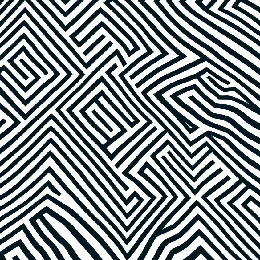 Interlocking Chevron Maze with Nordic Minimalist Motifs (Black) - ODIKA