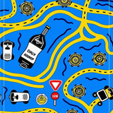 Police Badge Adventure Patrol Highway Map Design Indoor (Blue)