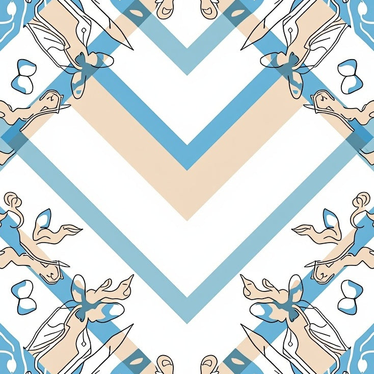 Elegant Boho Chevron With Subtle Abstract Floral Accents (Blue) - ODIKA