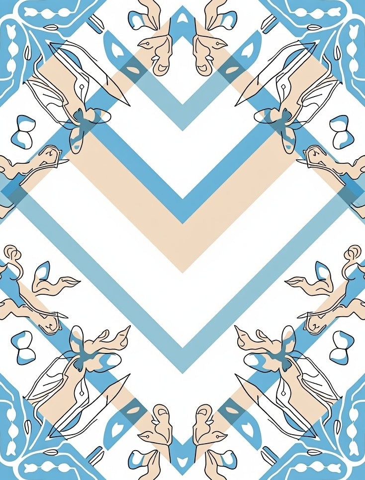 Elegant Boho Chevron With Subtle Abstract Floral Accents (Blue) - ODIKA