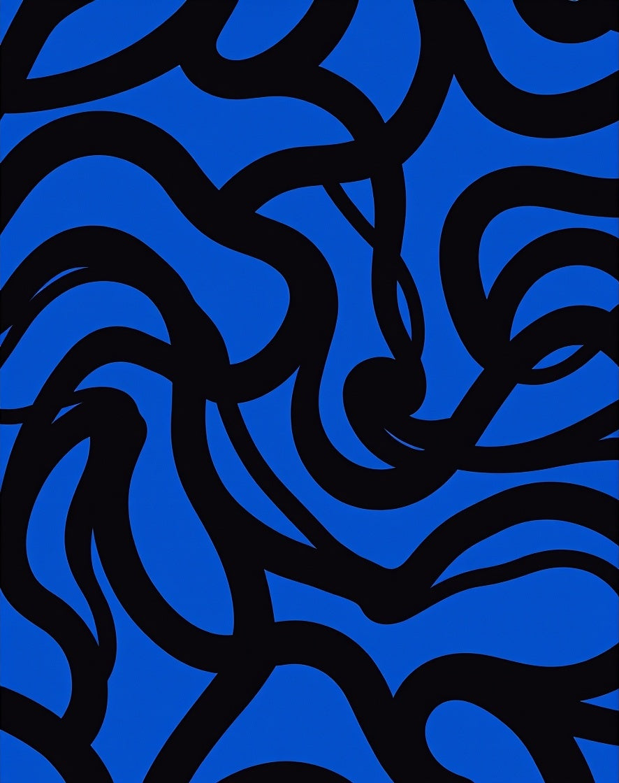 Interlocking Waves Motif in Midnight and Cobalt Modern Abstract Design (Blue) - ODIKA