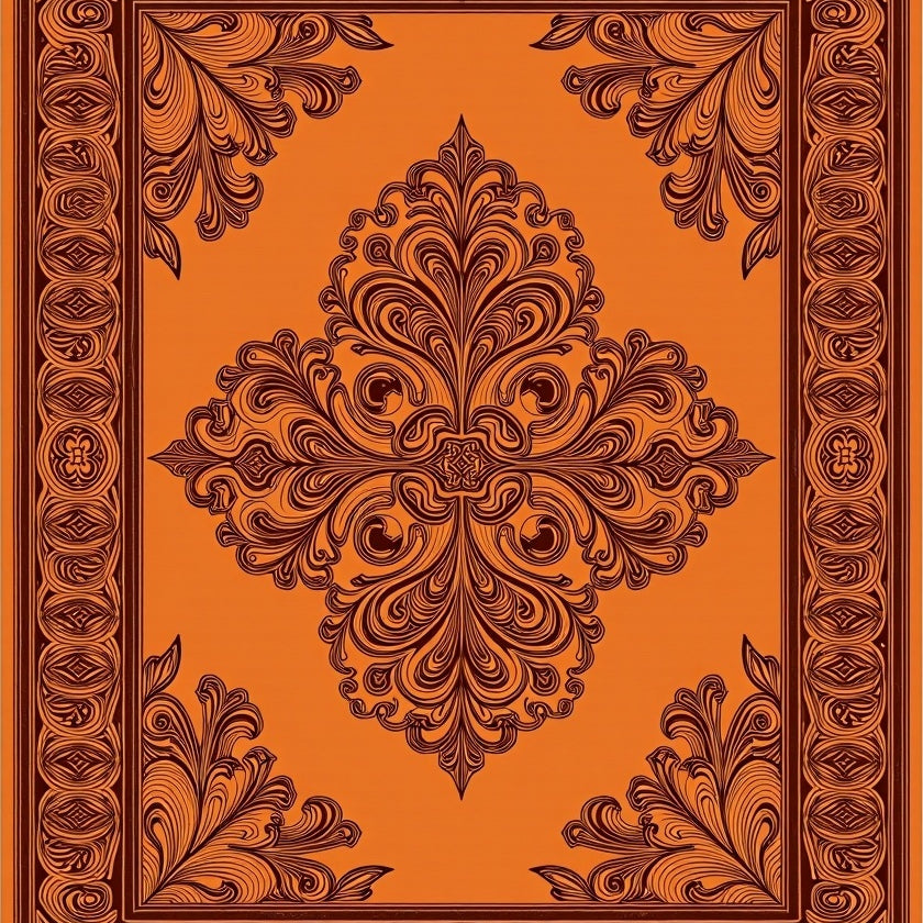Damask Floral with Symmetrical Brocade (Orange) - ODIKA
