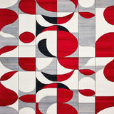 Bold Geometric Red White Grey Black Accent Carpet(Red)