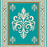 Damask Flourish with Elegant Perimeter Accents (Beige)
