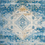Distressed Vintage Abstract Geometric Area in Blue and Beige(Blue)