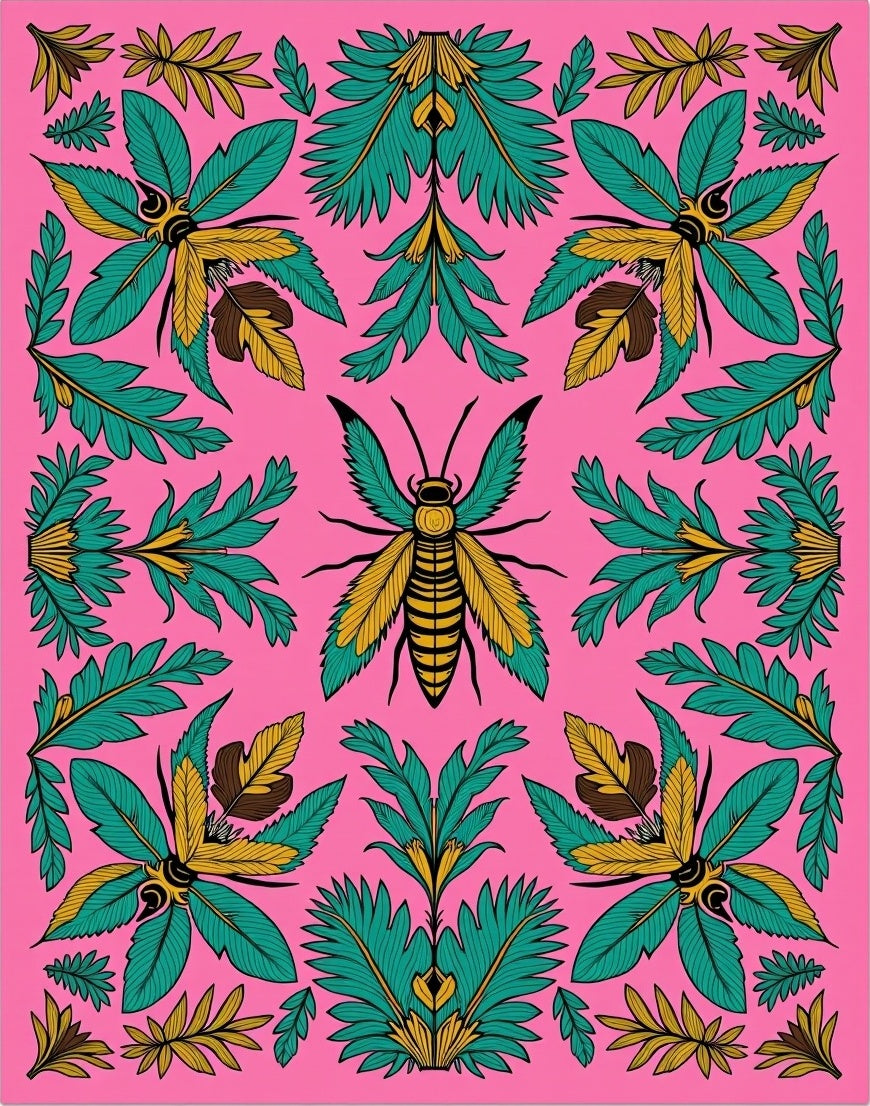 Tropical Beetle Wings Jungle Foliage Bohemian Nature (Pink) - ODIKA